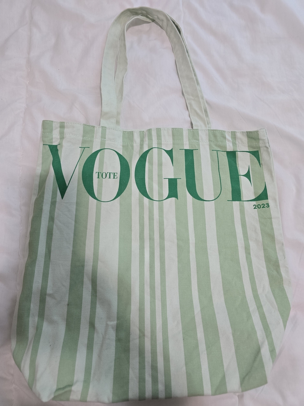 Vogue Mint Green Striped Canvas Tote